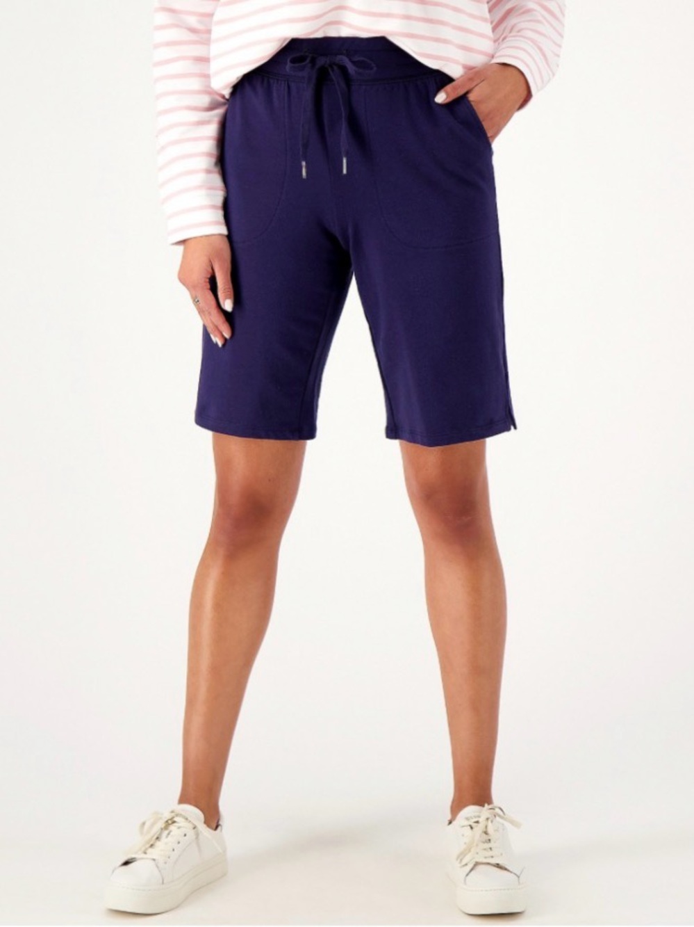Denim & Co. Active French Terry Pull-On Bermuda Shorts Size Large Navy